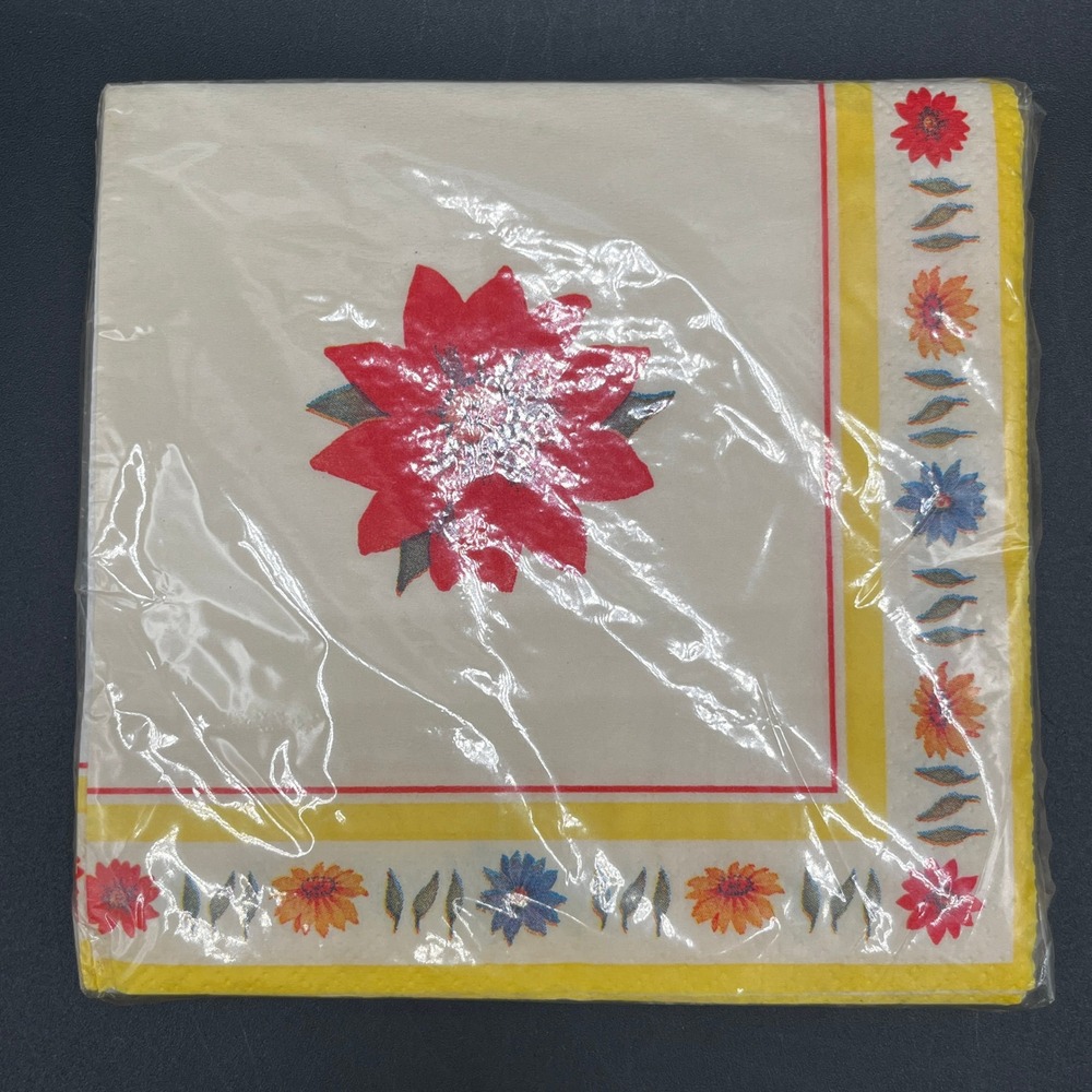 Vtg‎ Beverage Napkins 20 ct Floral Flower Red Yellow Blue 18201 USA Wal-Mart NIB